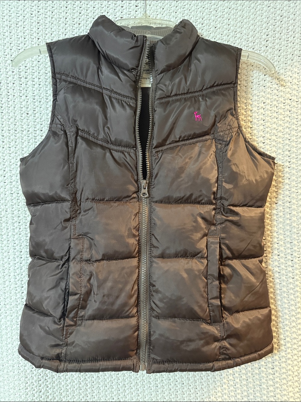 Abercrombie & Fitch Brown Quilted Puffer Vest with Pink Logo Accent